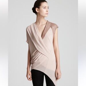 Helmut Lang Women’s Blush Leather Trim Drape Blouse Top Size L